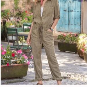 Sundance Wayside Vintage Wash Jumpsuit Womens Small Green Lyocell Full Length